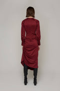 Amelia Asymmetrical Ruche Midi Dress: Wine / Small