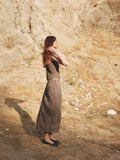 The Sab Skirt | Plaid Crinkle Midi Skirt: BROWN / SMALL