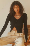 CT7594 - Aries Asymmetric Button Front Cardigan: BLACK / L