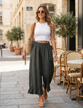 4029 WIDE LINEN PANTS WITH EYELET EMBROIDERY: Black