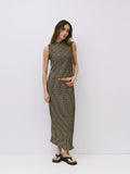 The Sab Skirt | Plaid Crinkle Midi Skirt: BROWN / SMALL