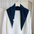 Pure Wool Knit Triangle Scarf Multi-Use_CWOV00279: DARKBLUE / (OS) 1