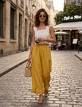 4029 WIDE LINEN PANTS WITH EYELET EMBROIDERY: CANDY