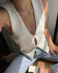 Sleeveless Knitted Cardigan Tank Top