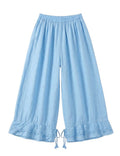 4029 WIDE LINEN PANTS WITH EYELET EMBROIDERY: Black