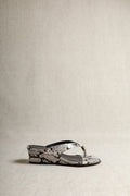 Aurora Snake-Embossed Leather Wedge Thong Sandal profile view on white background