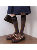 Rufia - Colorblock Plaid Mid-Calf Crew Socks: Coffee