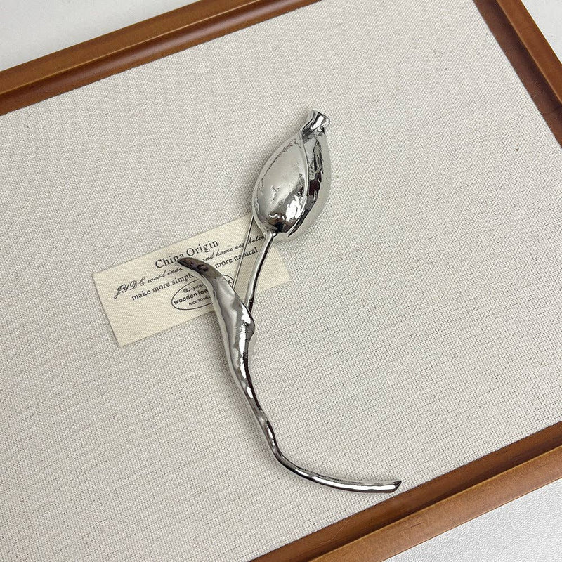 Tulip Bud Brooch Women Luxury Metal Pin N6A209: Silver