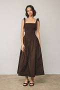 Brown Drop Waist Smocked Maxi Dress