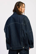 Oversized Twill Button Up Dark Denim Jacket