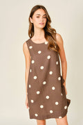 Brown Linen Polka Dot Mini Dress