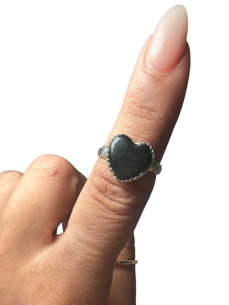 Sterling Silver Black Obsidian Heart Shaped Rings (Set of 7)