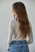Knit Tencel Jersey Turtleneck Long Sleeve Sheer Top