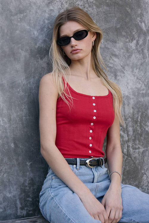 The Perfect Red Pointelle Tank Top