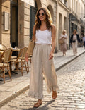 4029 WIDE LINEN PANTS WITH EYELET EMBROIDERY: Black