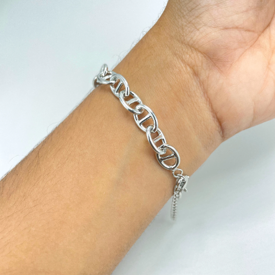 Silver Filled 8mm Specially Mariner Link Chain or Bracelet with Extender: Bracelet