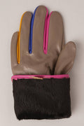 Solid Color PU Leather Gloves w Colorful Edges: 12 Assorted Color / One Size