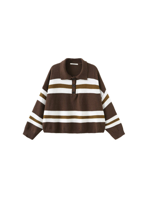 Brown Oversized Contrast Striped Sweater