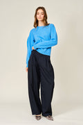 Navy Pinstripe Barrel Pants