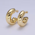 Wide Chubby C Shaped Hoop Stud Earrings in Gold & Silver | X: Silver