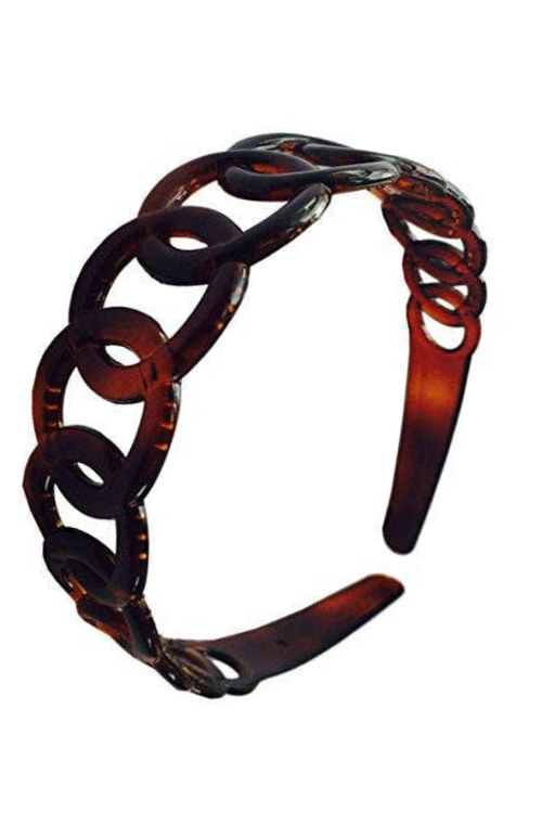 A tortoiseshell chain-link headband with a glossy finish, shown on a plain white background.
