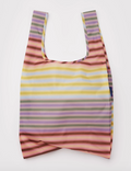 Multicolored striped reusable bag on a white background