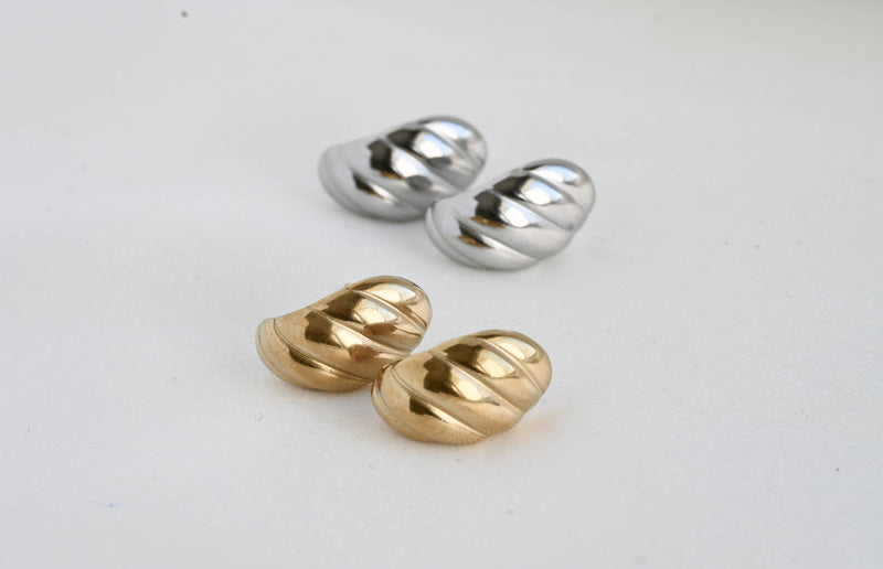 Small Croissant Huggies - Waterproof 18k Gold Dome Earrings: Silver