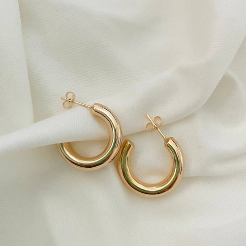 Small Chunky Hoops, Open Back Hoops, Solid Gold Hoops, 18k Gold Filled Chunky Hoop Earrings, Minimalist Hoops, Lightweight Hoops