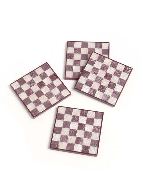 Light purple Check Resin Coaster Set of 4