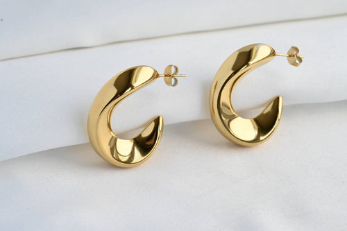 Sculptural C Hoops - Waterproof 18k Gold Open Figure Hoops