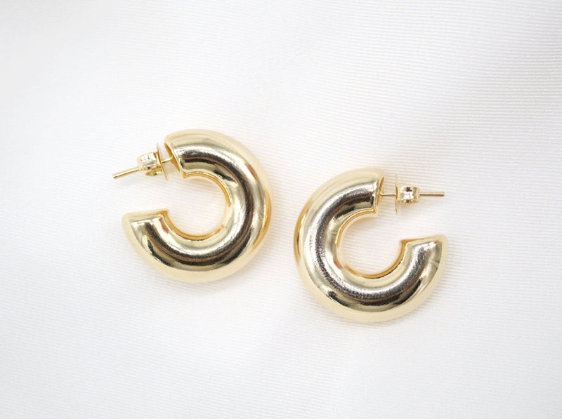 18K Gold Filled 7mm Thick Chunky Open Hoop Earrings (J64)